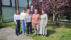 Gruppenfoto TRACE am 31. August 2026: (v.l.n.r.): Yana Huz (EHB), Prof. Dr. Liliia Klos (LPNU), Prof.in Dr. Dietrun Lübeck, Martin Leutner, Prof.in Dr. Alla Koval (alle EHB), Dr. Mariana Shkoliar (LPNU). Foto: Tanja Reith, EHB