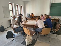 students in a group work