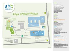 Illustration Campus EHB mit Plan der Gebäude und Zuordnung der Bereiche