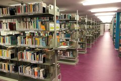 Mehrere Bibliotheksregale gefüllt mit Büchern im Magazin der Bibliothek