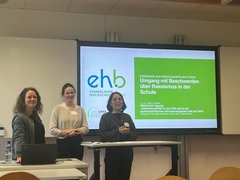 Untertitel: Projektteam ORAS (Prof.in Dr. Juliane Karakayalı, Christina Biel, Cristina Raffaele) bei der Vorstellung der Projektergebnisse auf der WinRA-Ost-Tagung an der Hochschule Stendal (Quelle: privat)
